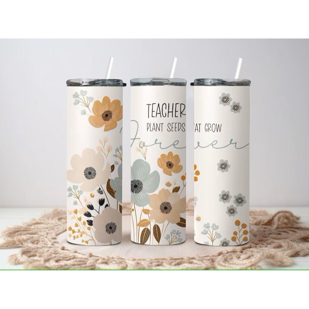 Floral Teacher Plant Seed That Grow Forever 20oz Tumbler Insulated Travel Mug - Picture 2 of 3